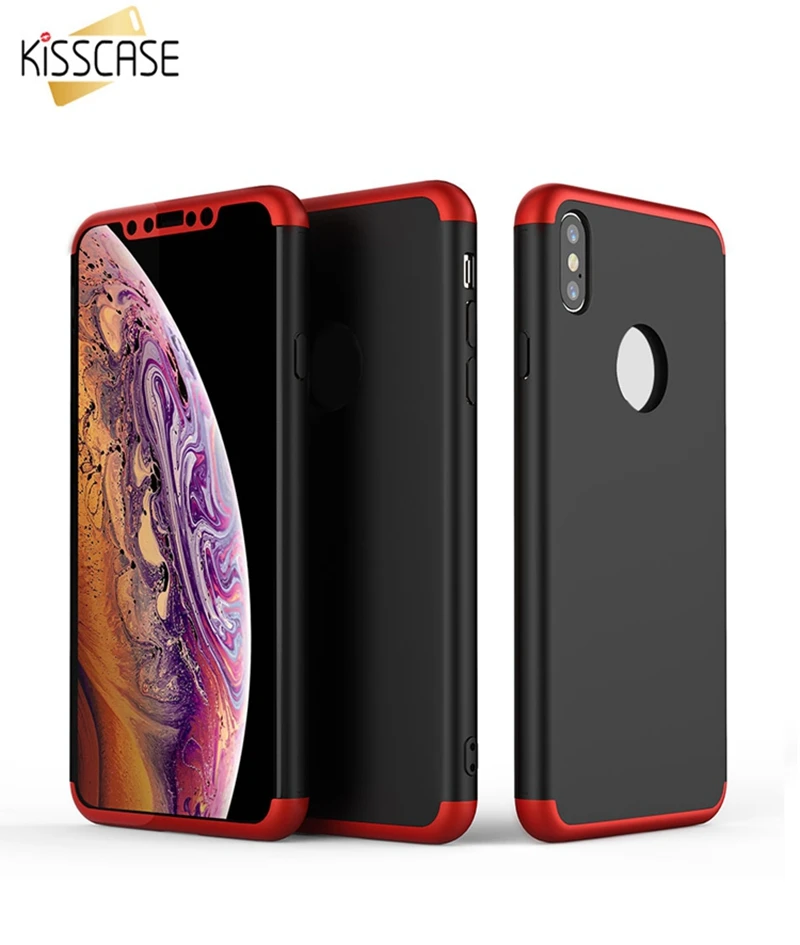 KISSCASE чехол для телефона iPhone XR X XS MAX 360 полная защита Жесткий ПК 3 в 1 7 6 6S 8 Plus Fundas