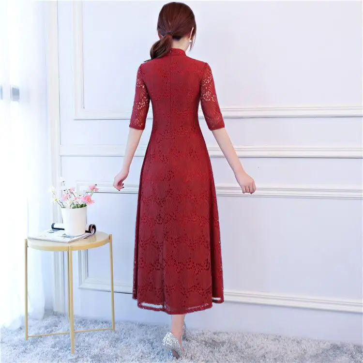 

Fashion Summer Women's Long Cheongsam New Arrival Chinese Style lace Dress Elegant Qipao Vestidos Size S M L XL XXL XXXL 6C5894