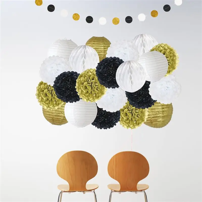 FunPa 22PCS Party Tissue Pom Poms Decorations Paper Balls With Lanterns Honeycomb Hanging Garland Decor | Дом и сад