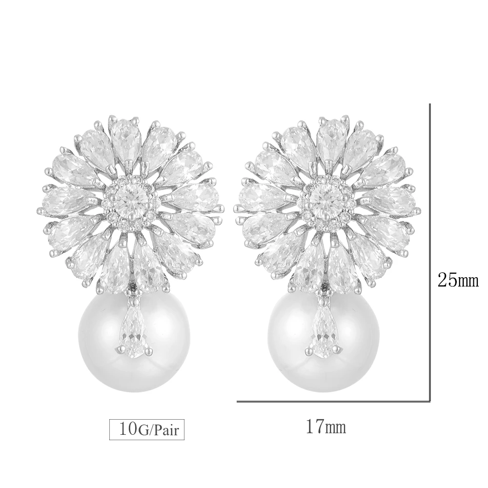 

SisCathy Elegant korean Stud Pearl Earrings Trendy Full Cubic Zirconia Earrings For Women Bridal Wedding Fashion Jewelry