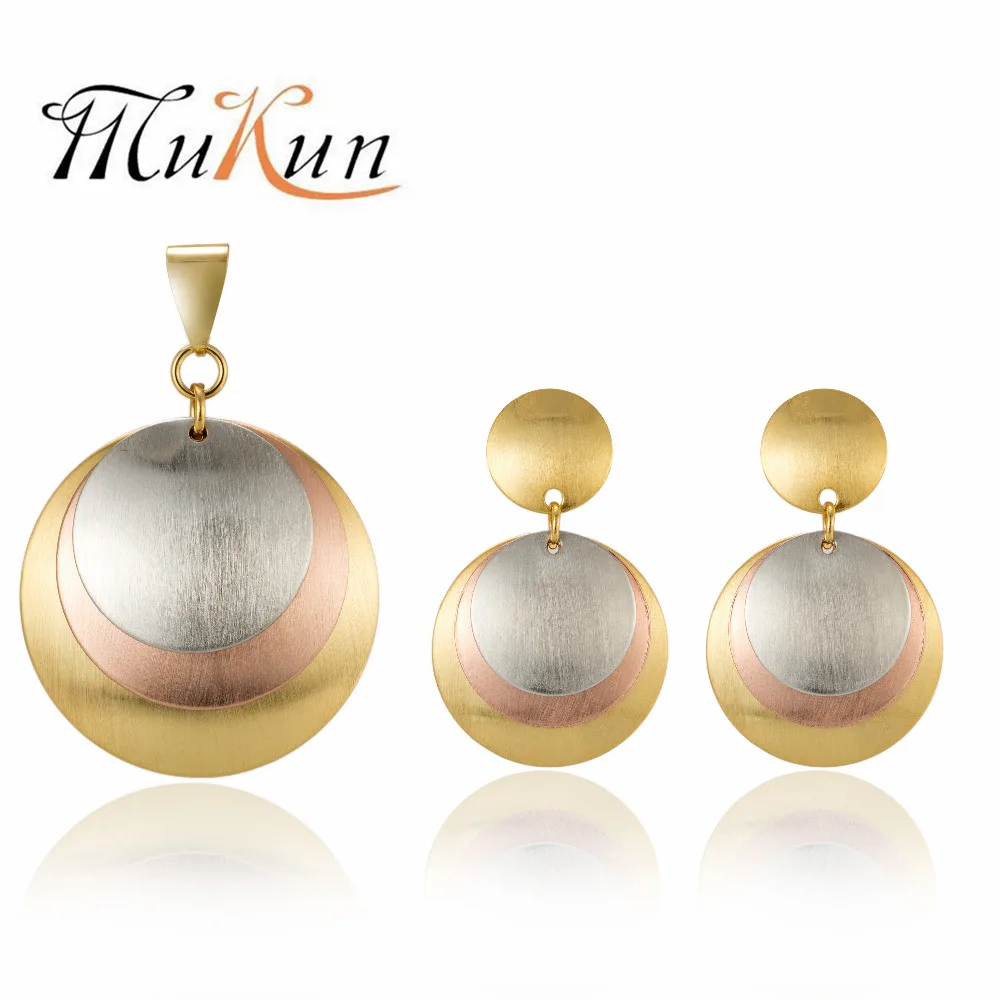 MUKUN Модные женские итальянские Дубаи три серьги с несколькими тонами золотого