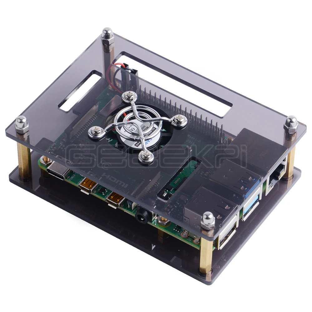 Прозрачный/темно-коричневый акриловый чехол GeeekPi для Raspberry Pi 4 Модель B, чехол с охлаждающим вентилятором для платы Raspberry Pi 4B/3B+/3B/2B