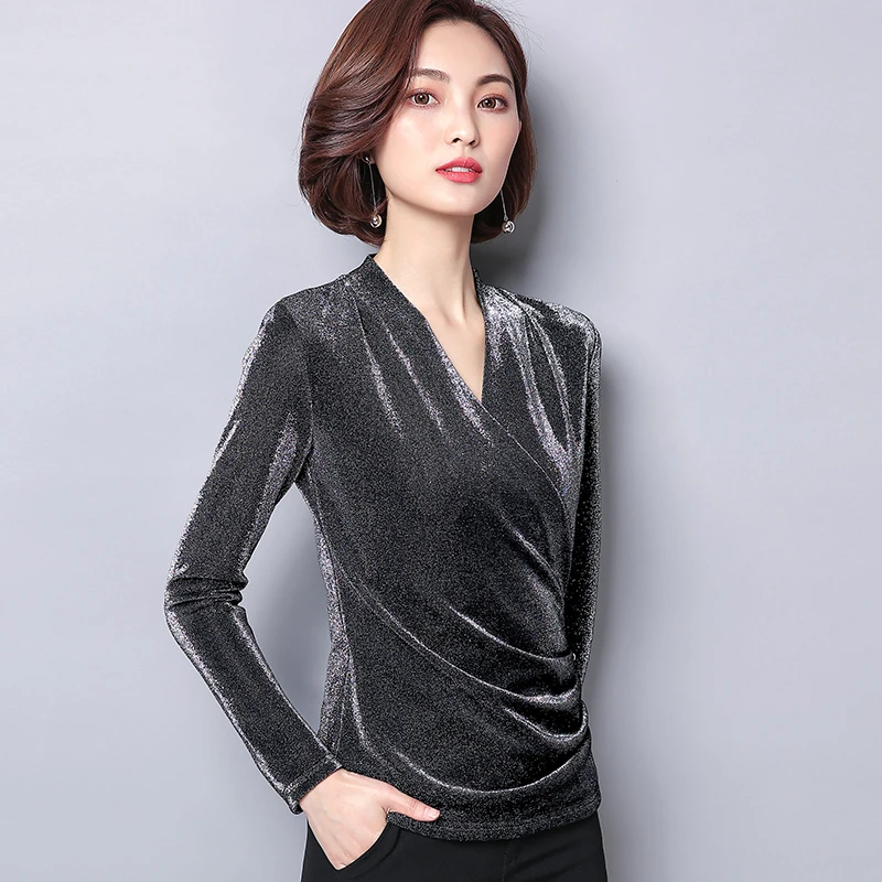 Blusas Mujer De Moda 2021 корейский Блестящий люрекс Для женщин s Топы и блузки размера плюс