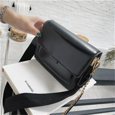 fashion black bag Assezsac PU женская модная сумка через плечо от известного бренда на цепочке, женская сумка на плечо с откидной крышкой, широкий плечевой ремень, сумка-мессенджер - Цвет: fashion black bag