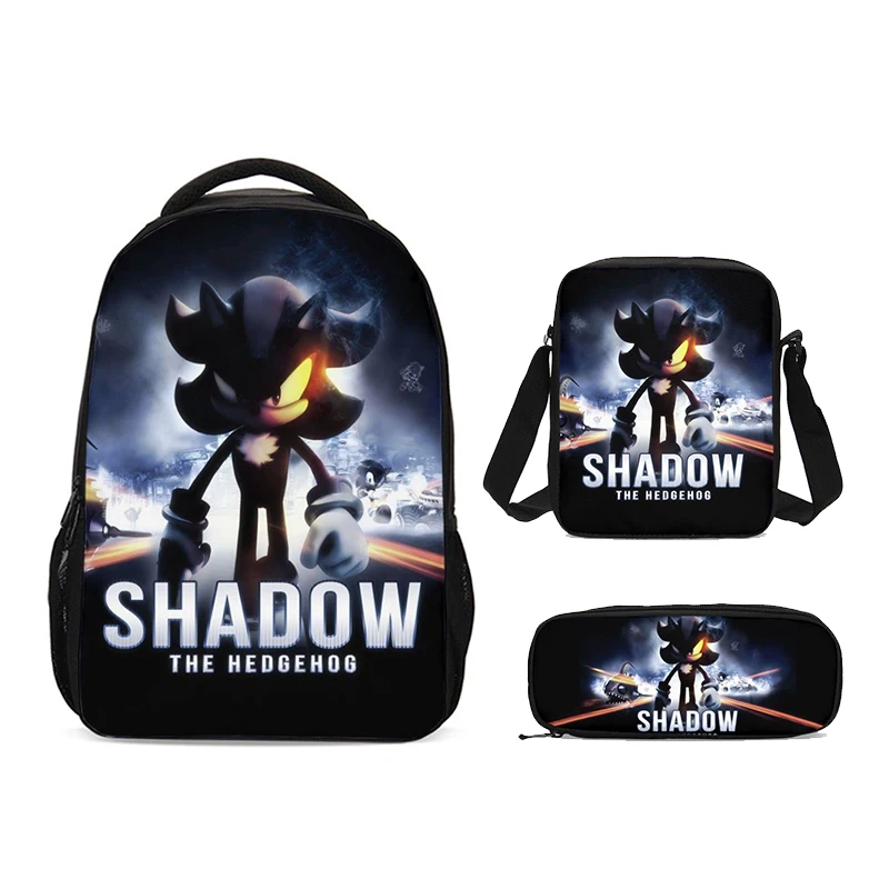 

New Cartoon Sonic Shadow School Backpack Set For Boys Girls Teenagers Laptop Bagpack Kid Crossbody Satchel Pencil Case Children