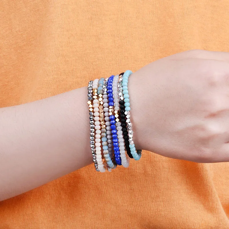 BOJIU 17 цветов крошечная Огранка Кристалл Золото Серебро Медь бусины браслеты Эластичный геометрический граненый браслет из маленьких бусин Femme BC323