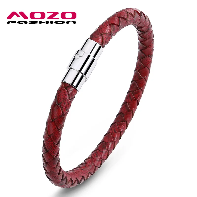 Red MOZO, модный мужской браслет, кожа, веревка, цепь, браслеты, нержавеющая сталь, магнитный браслет из застежек, мужские подарки, Винтажные Ювелирные изделия PS0026 - Окраска металла: Red