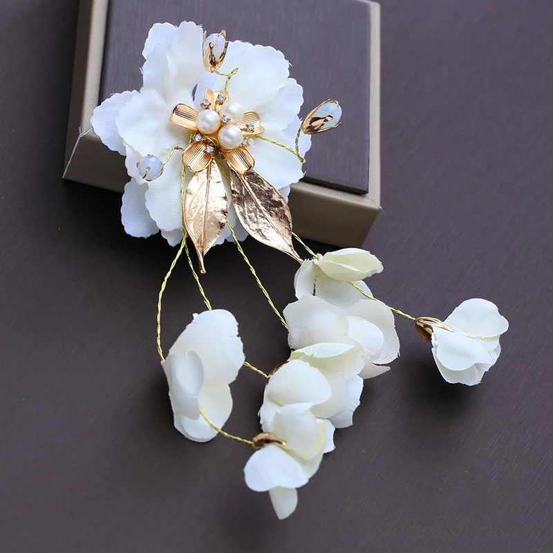 Ручной работы Цветочные зажим для волос сплав золота Цвет листьев ткань цветок