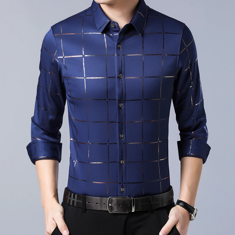 MIACAWOR Men's Plaid Long Sleeve Casual Dress Shirts Slim Fit C493 image 3