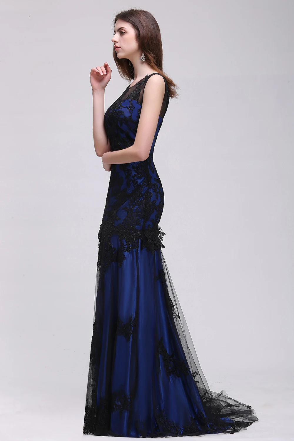 2017 Elegant Mermaid Black Full Lace Appliques Long Evening Dresses Scoop Sexy Robe De Soiree Longue Prom Gown Vestido de Fiesta | Свадьбы и