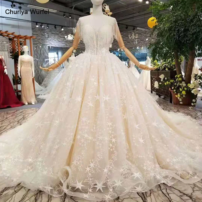 LSS393 Свадебные платья с кисточками шампанского 2019 Чистая новая иллюзия О образным