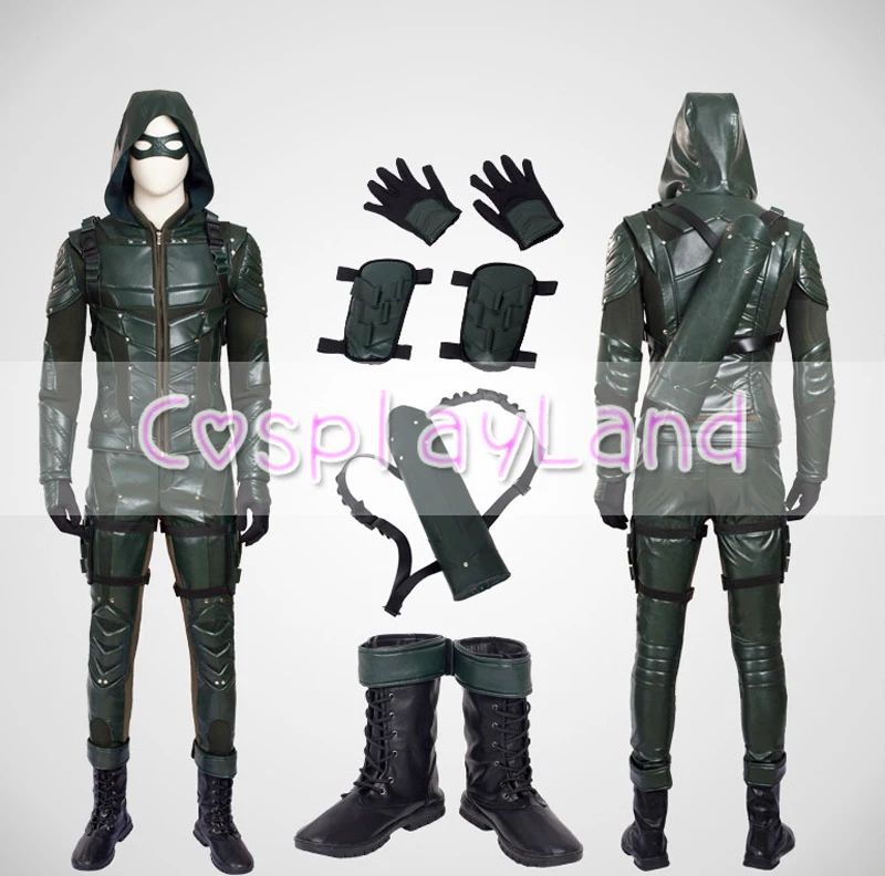 Green Arrow Season 5 Cosplay Costume Adult Men Fancy Halloween Costumes Oliver Queen Green Arrow Costume Leather Battle Suit