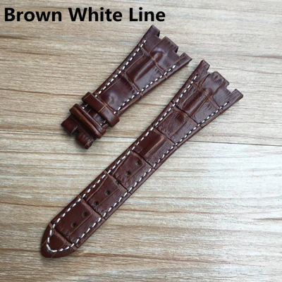 Brown White Line Для AP ремешок 28 мм черный синий серый зеленый коричневый с стежками натуральная кожа часы браслет со стальной пряжкой - Цвет ремешка: Brown White Line