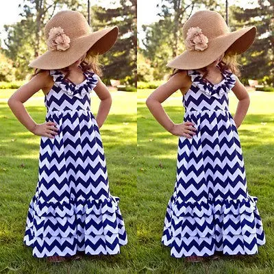 Maxi Kids Girls Long Evening Party Dress Boho Stripe Summer Beach Sundress 3-10Y | Детская одежда и обувь