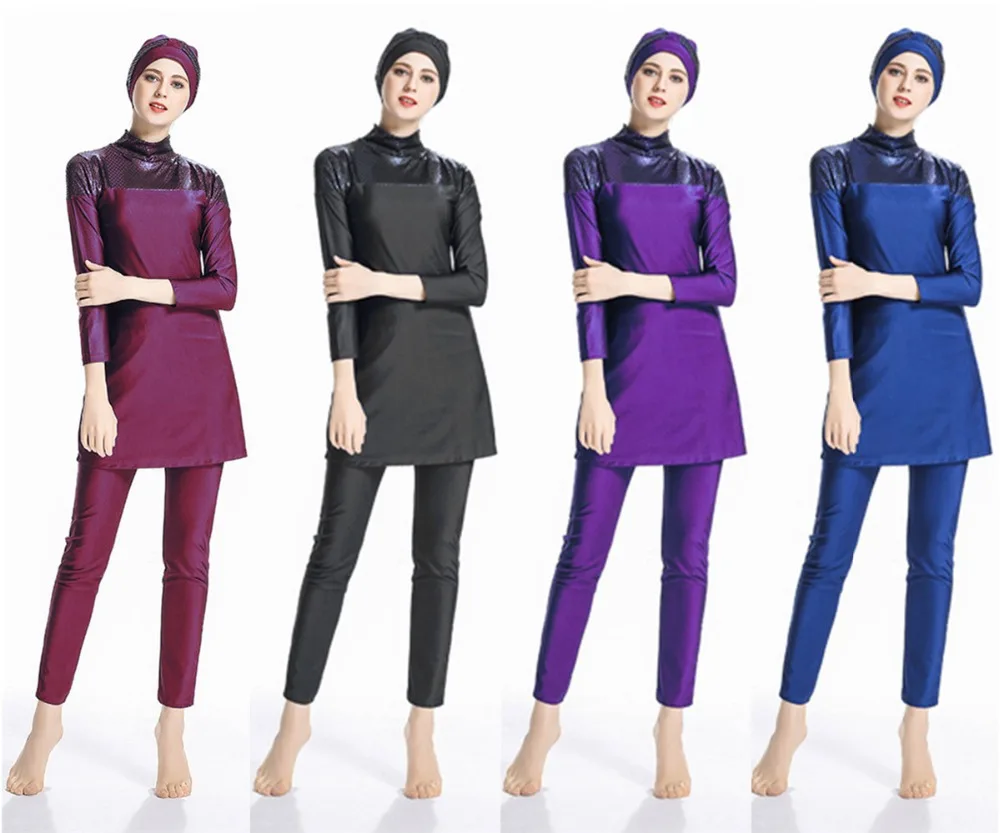 Буркины Мусульманский купальник пляжная одежда спортивный с кепкой 3