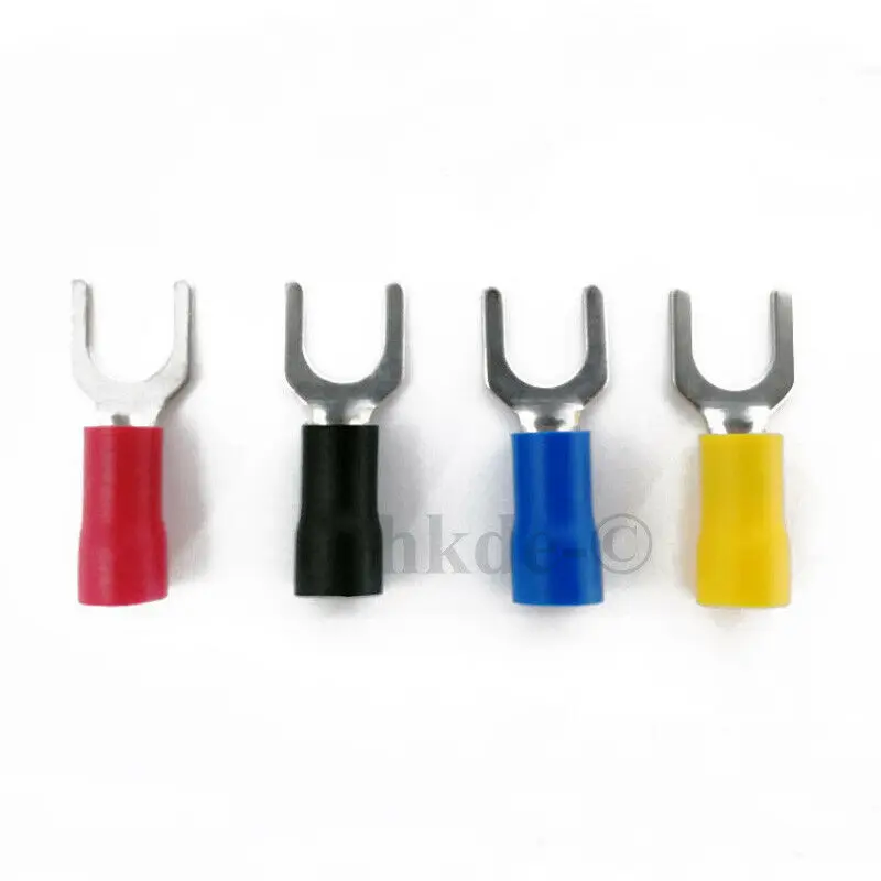 

20/50/100PCS Fork Lug Crimp Connector Cable/Wire Terminals Insulated Spade Terminal Block Connector Black Color 0.5~2.5mm²