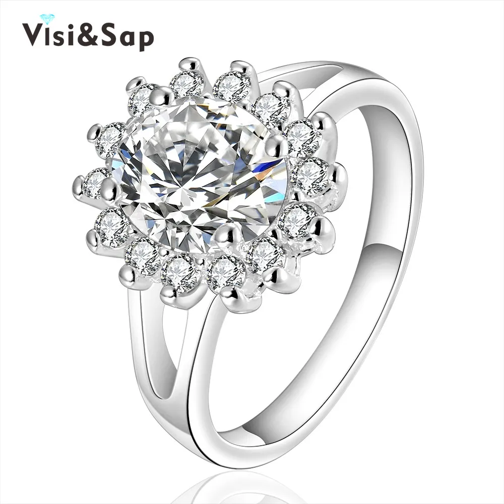 

Eleple Sun flower Rings for women jewelry wedding bands brilliant pear cubic zirconia White gold color ring MSR010