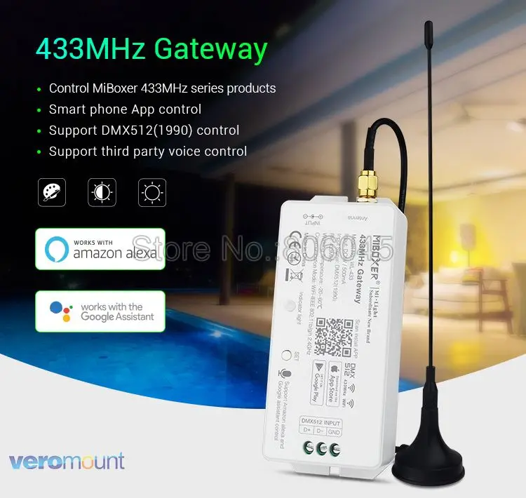 Шлюз Miboxer 433 МГц 2 4 ГГц Wi Fi совместимый с управлением через приложение DMX512