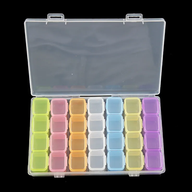 

6pcs Plastic 28 Separate Slots Nail Decals Storage Box Case Nail Box Case Alloy Parts Organizer Case Storage Beads Jewelry Boxes