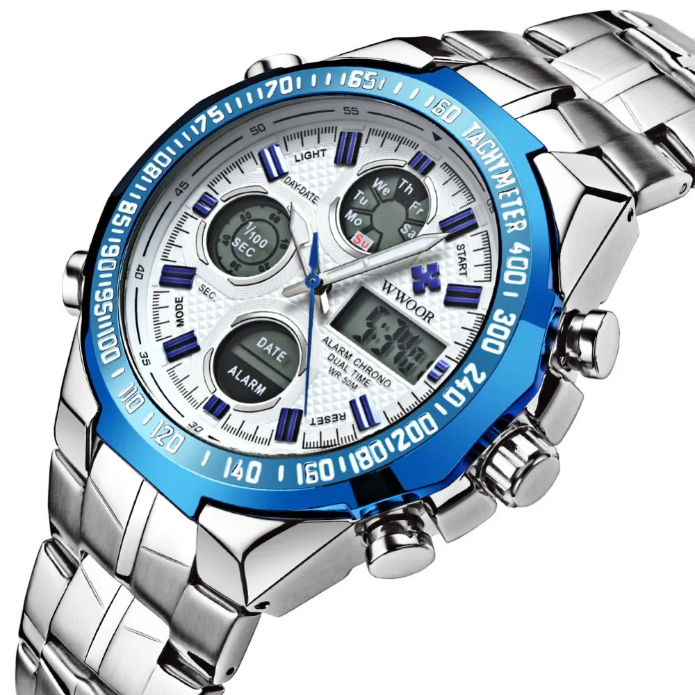 

Top Brand Analog Digital Watches for Men Quartz Military Male Watches Men Sports Army Watch Waterproof Relogio Masculino Silver