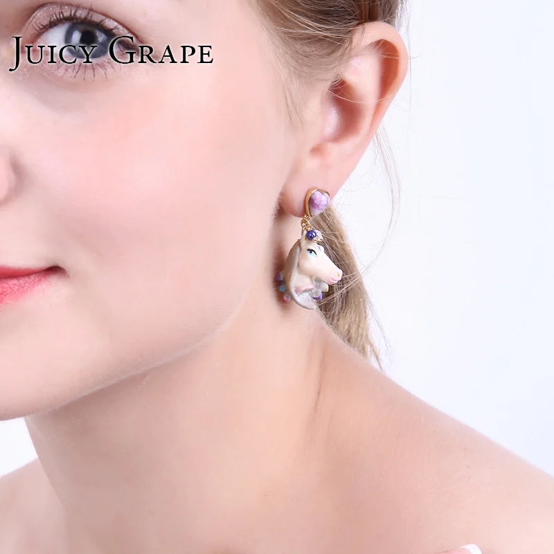 Brincos 2017 милые серьги гвоздики в виде единорога из натурального камня Sieraden Joyas