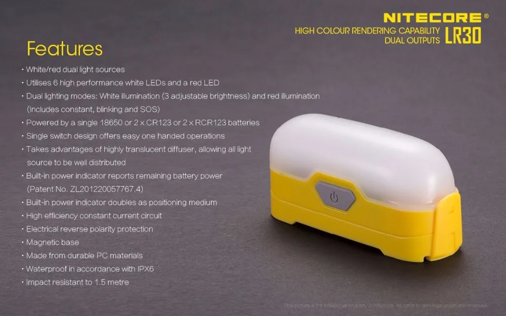 NITECORE LR30 USB Перезаряжаемый Фонарь 6* с высоким индексом светопередачи, светодиодная лампа белого/красного цвета с двойным источником света макс. 205 люмен портативный свет для кемпинга