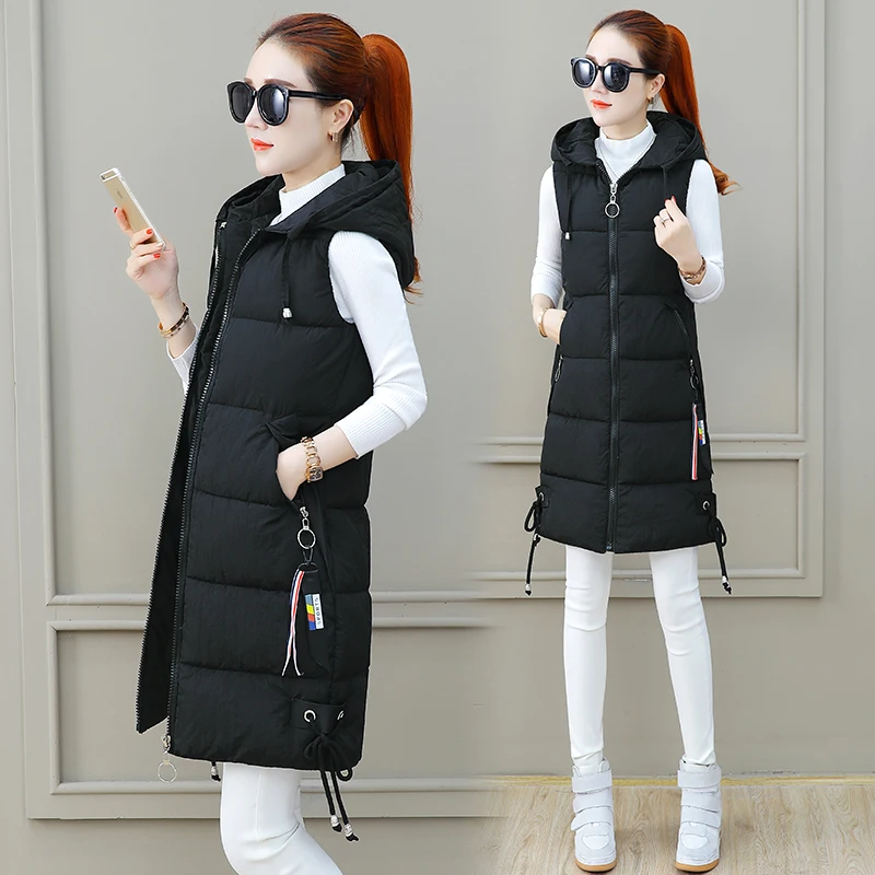 Brieuces 2021 Red High Quality Women Vests Winter Hooded Female Coats Zipper Cotton Long Jackets Slim Fashion Coat Plus Size 4XL | Женская