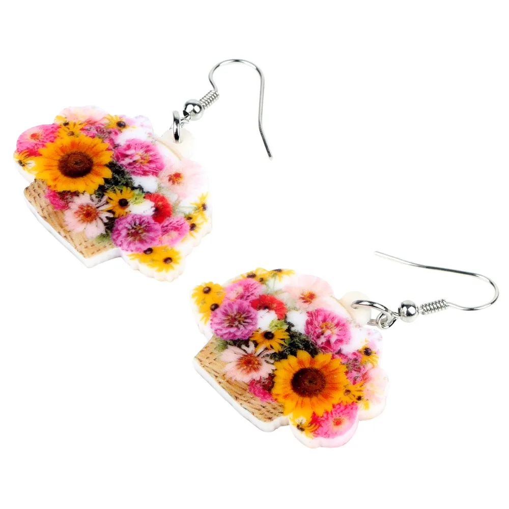 NEWEI Акрил Корзина Multi хризантемы цветок ромашка серьги падения мотаться