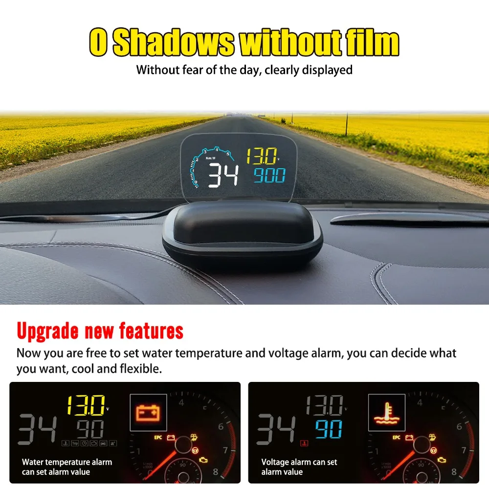 Стиль автомобиля HUD Дисплей OBD2 расход топлива превышение скорости Предупреждение системы проектор лобовое стекло напряжение сигнализации