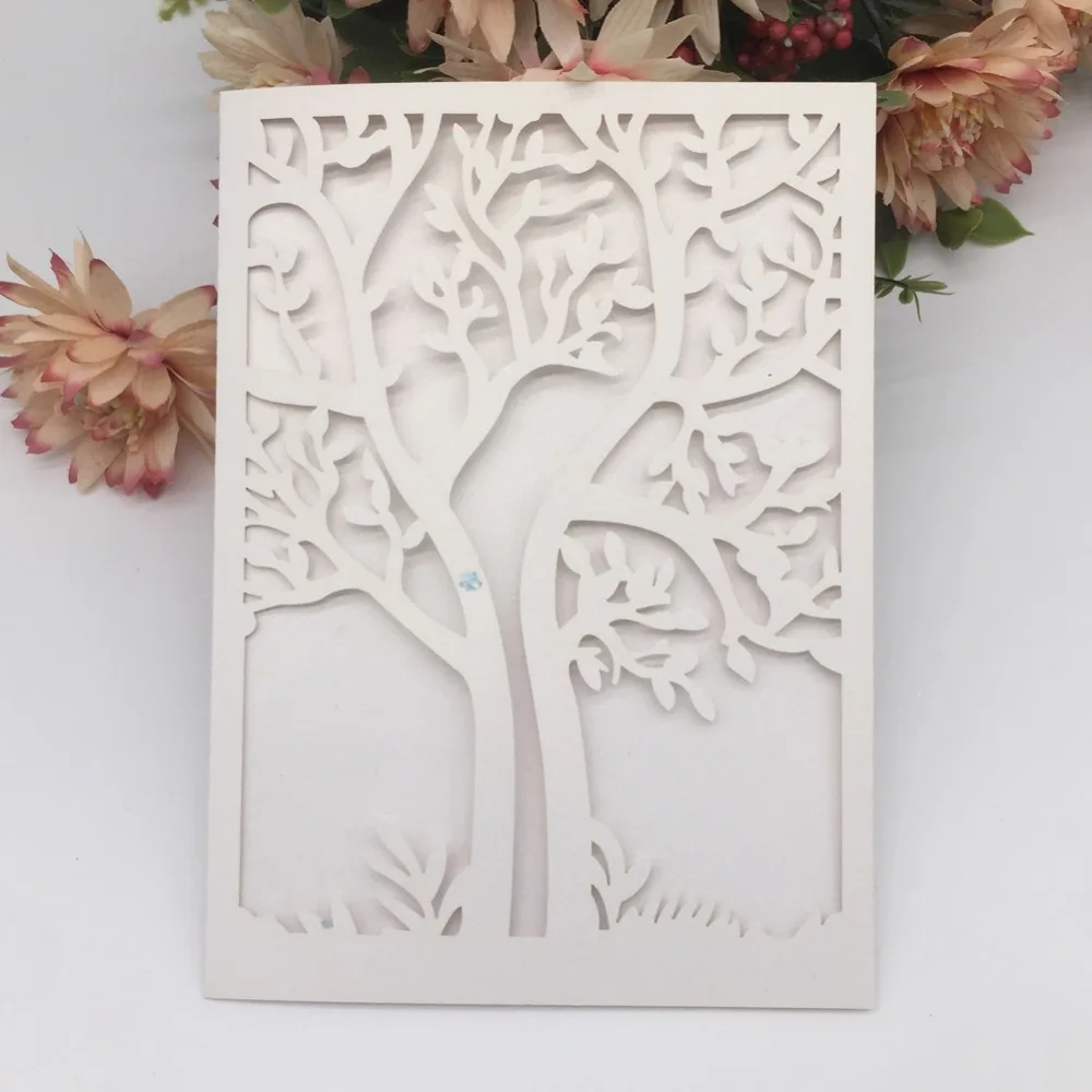 30pcs Laser Cut Romantic Tree Design Wedding Invitations Card Pearl Paper Anniversary Birthday Party | Дом и сад