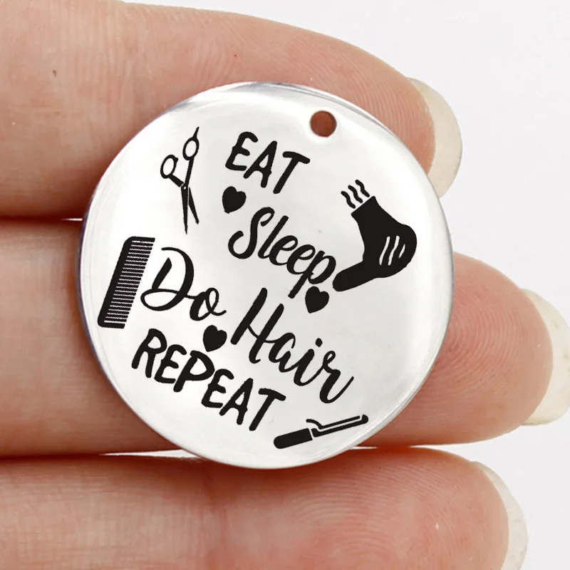 Нет Ladyfun настраиваемый Eat Sleep Do Повтор волос Подвеска Шарм Круглый 25 мм стилист волос подарок унисекс Женские Подвески для изготовления ювелирных изделий - Окраска металла: Нет
