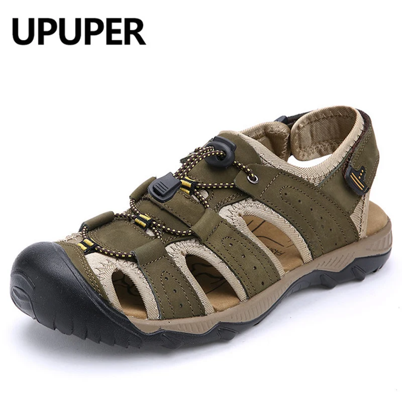 Летние мужские сандалии в римском стиле туфли из натуральной кожи дышащие