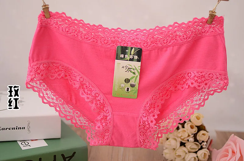 rose red Новая мода девушки нижнее белье бамбуковое волокно хлопок женщины трусики белье кружево сплошной цвет короткие трусы трусики для девочек комфортно дышащая - Цвет: rose red