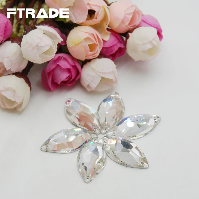 Promotions!Leaf Shape Glass Crystal Clear Color Beauty Fish Sew on Rhinestones For Arts Crafts Sewing Clothing Decoration | Дом и сад