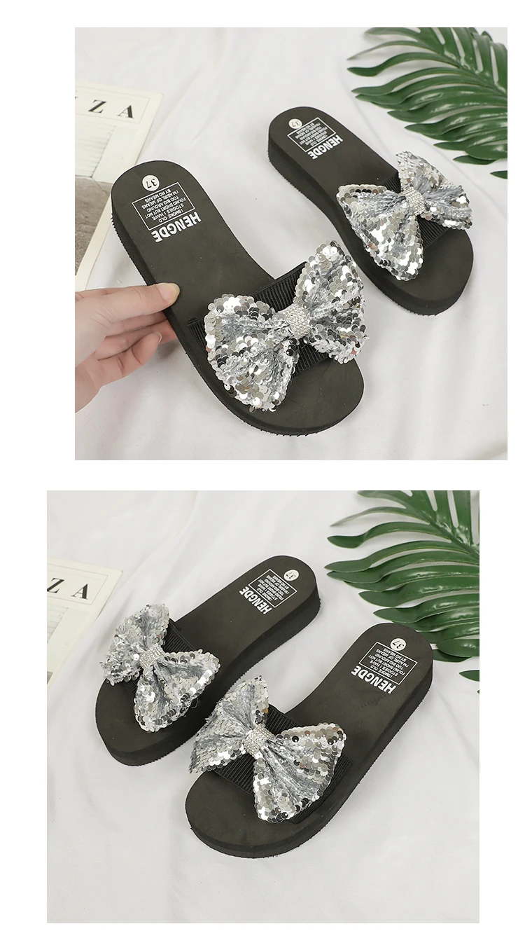 Women Bow tie Summer Sandals Slipper Indoor Outdoor Flip flops Beach Shoes New Fashion Female Casual flower Slippers Platforms