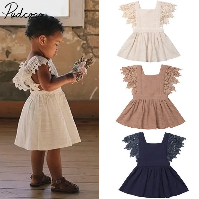 

Newborn Girls Princess Baby Dress Kids Wedding Party Pageant Lace Cotton Linen Backless Tutu Dresses Vestidos 0-3y