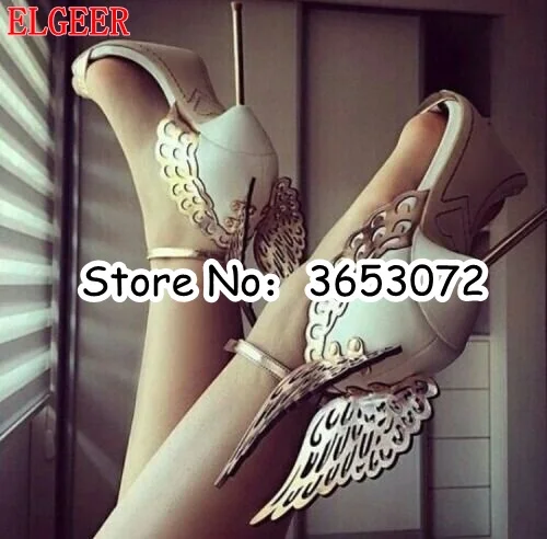picture 3 Sapato feminino/кожаные женские туфли с открытым носком и крыльями ангела; женские туфли-лодочки на высоком каблуке с пряжкой и ремешком; летние модные туфли для девочек; большие размеры - Цвет: picture 3