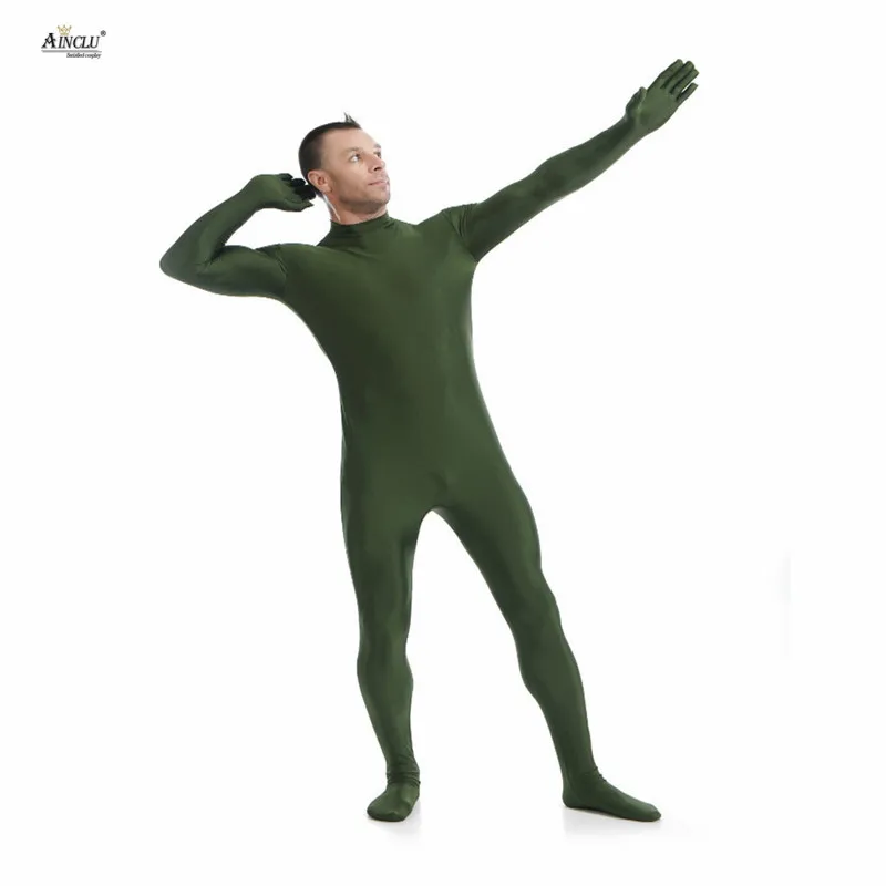 Ainclu мужской спандекс нейлон Zentai темно-зеленый тело вторая кожа обтягивающий без