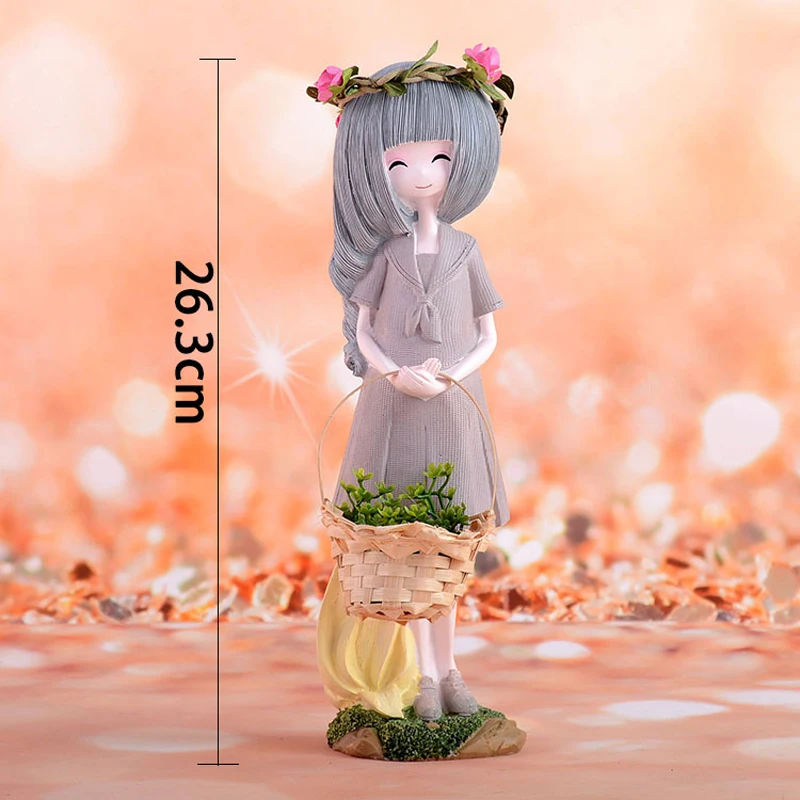 

Cute Girl Dolls Home Decor Crafts Handheld baskets resin figurines miniatures fairy garden decoration creative wedding gifts