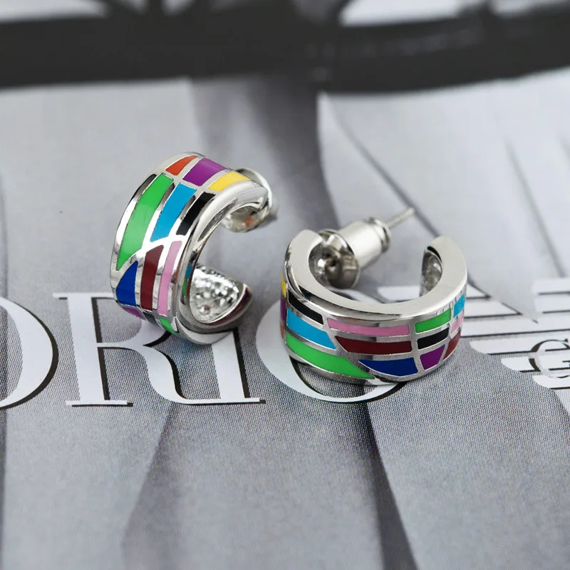 Newest Colorful Rainbow Lines Design Enamel Jewelry Earrings 1pair/pack | Украшения и аксессуары