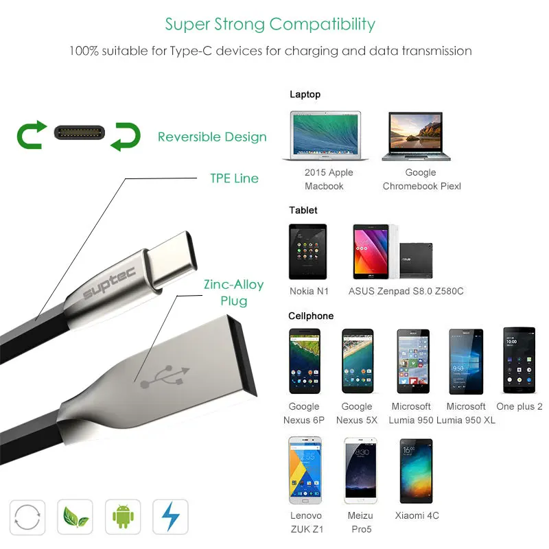 SUPTEC USB Type-C Cable 3.1 Type C Fast Charging USB-C Charger Cord for Samsung S8 Xiaomi Huawei P9 P10 LG OnePlus | Мобильные
