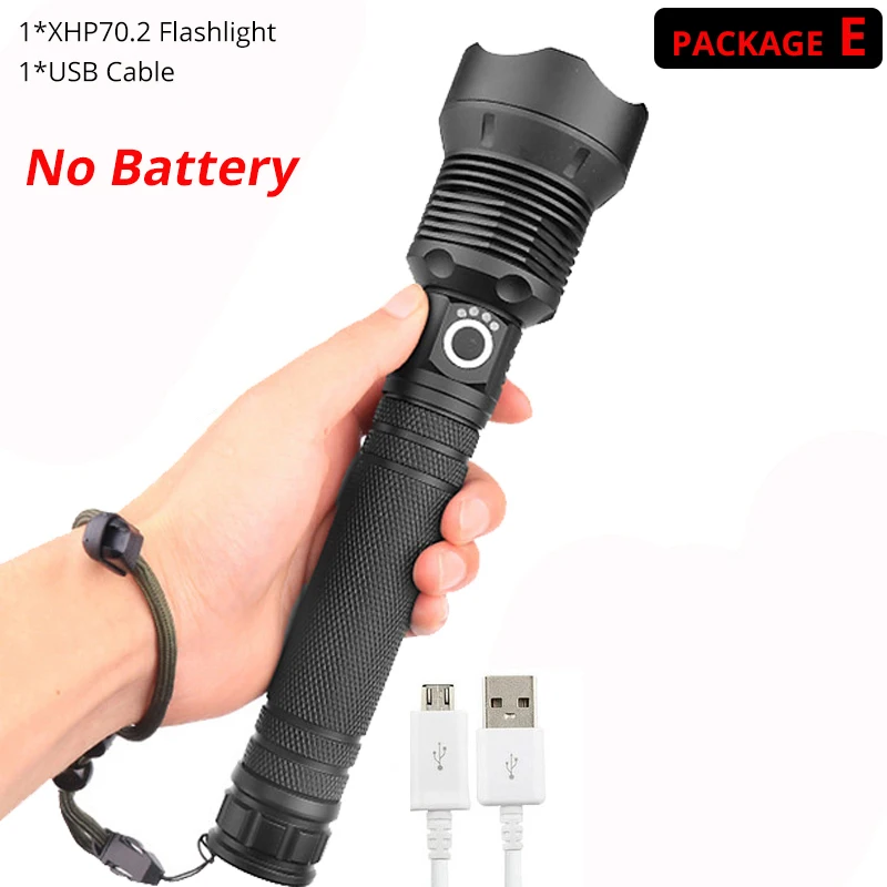 Package E XLamp xhp70.2 самый мощный фонарик usb Zoom СВЕТОДИОДНЫЙ Фонарь xhp70 xhp50 18650 или 26650 батарея лучше всего подходит для кемпинга, велоспорта - Испускаемый цвет: Package E