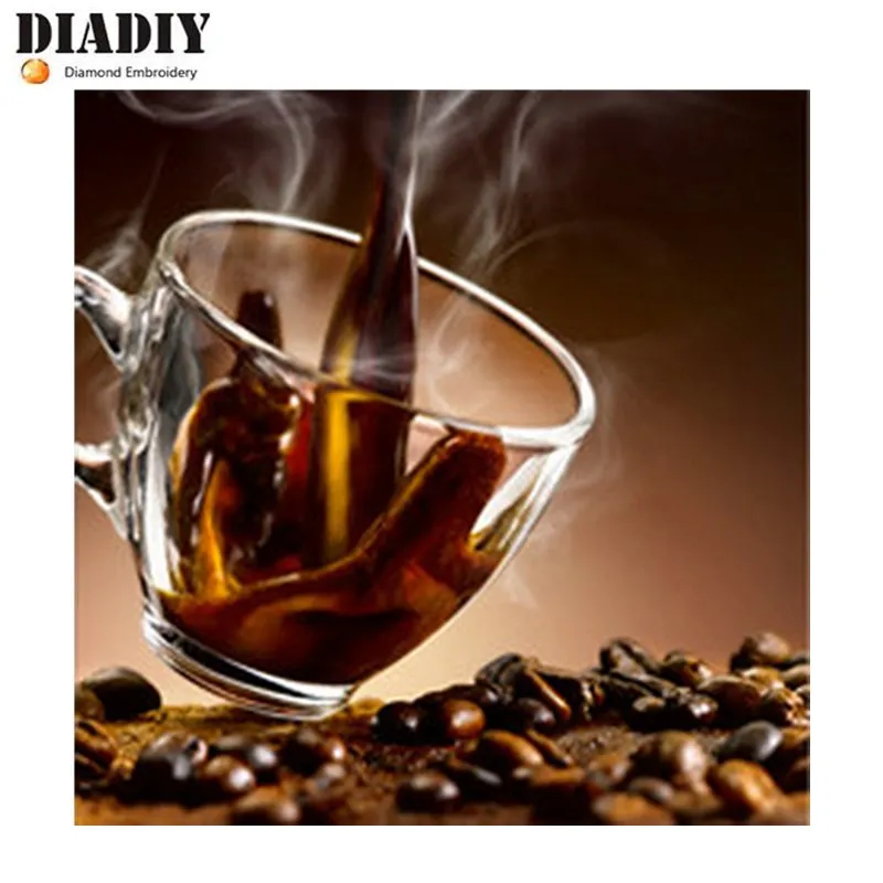 DIY 5D Алмазная живопись ручной работы с крестиком на наклейках-ремеслах круглых кристаллов, Алмазная мозаика изображения вышивки горячего кофе.