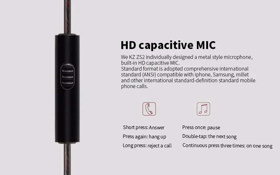 KZ ZS2 двойные динамические наушники с шумоподавлением стерео наушники-вкладыши с крючками HiFi наушники с микрофоном для телефона