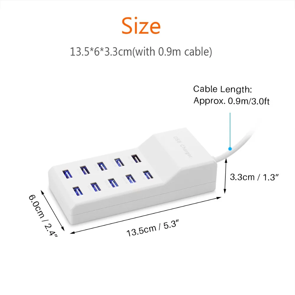 10 USB зарядное устройство разветвитель 60W Мобильный телефон концентратор умная ИС
