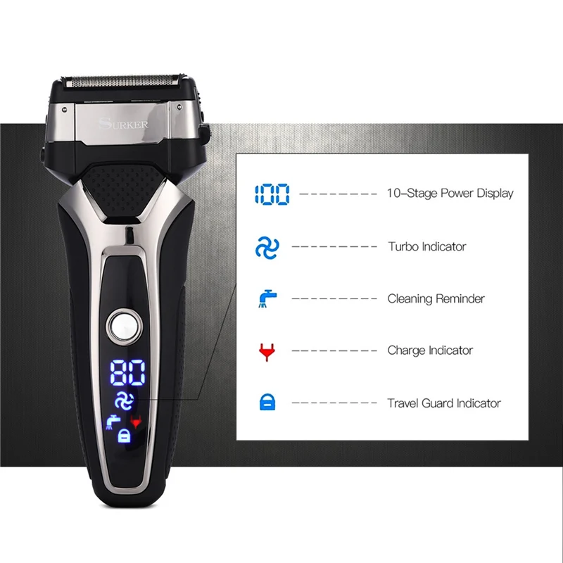 SURKER 3D плавающая Бритва для мужчин с тройным Лезвием Бритва для бороды Уход за лицом бритва светодиодный дисплей машинка для бороды триммер для бороды для сухого влажного использования
