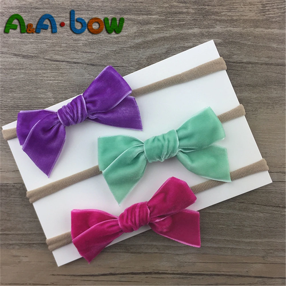 

14pcs /lot 14Colors baby Velvet Ribbon Bow Headband Sweet Lovely Girl Soft Nylon Headbands baby Grils Elastic Hair Accessories