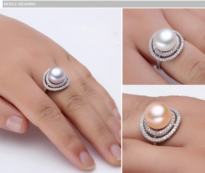 Zhboruini Ювелирные изделия из жемчуга серебра двухэтажные Pearl Ring натурального