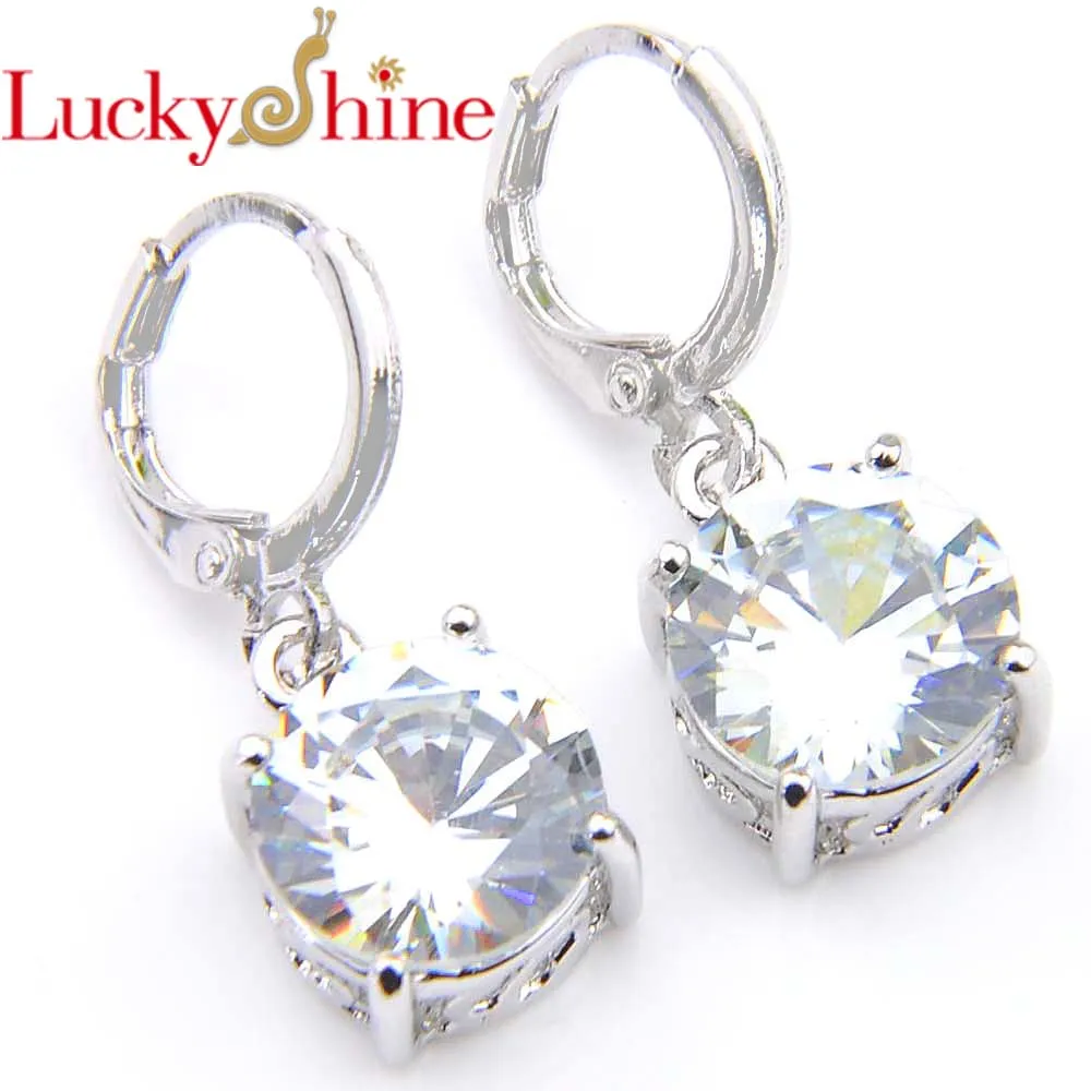 

Luckyshine Round Fire White Crystal Cubic Zirconia Silver For Women Wedding Dangle French buckle Earrings