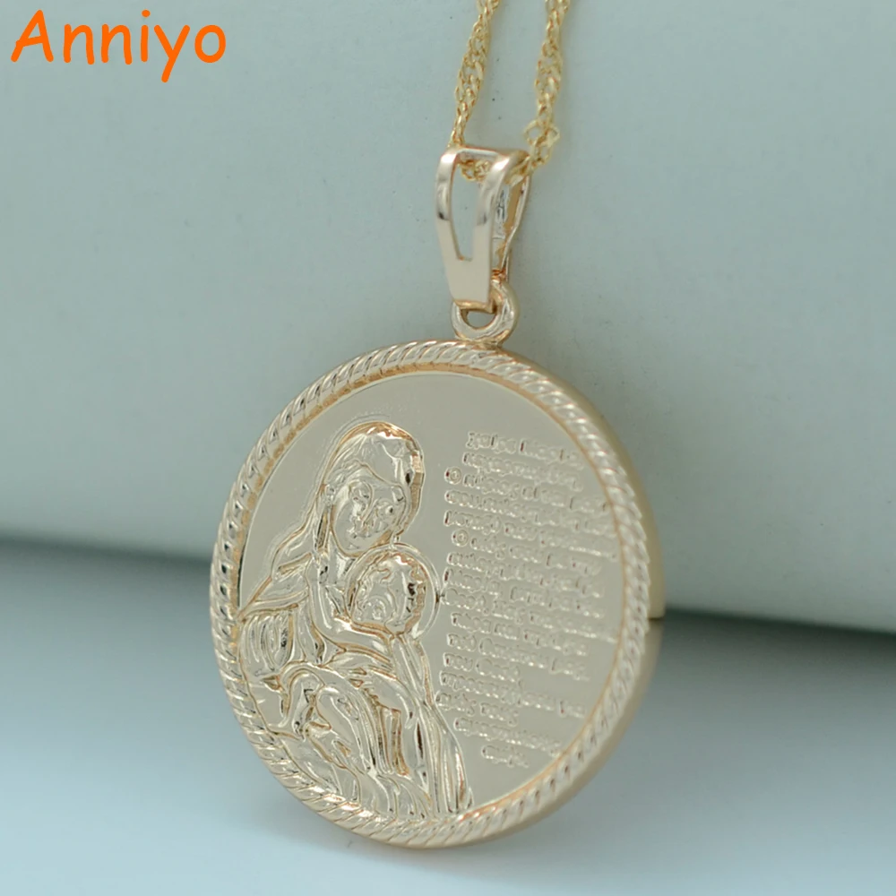 Женское/Мужское ожерелье Anniyo Virgin Mary & Child Библейское с кулоном Мать Божия золотого